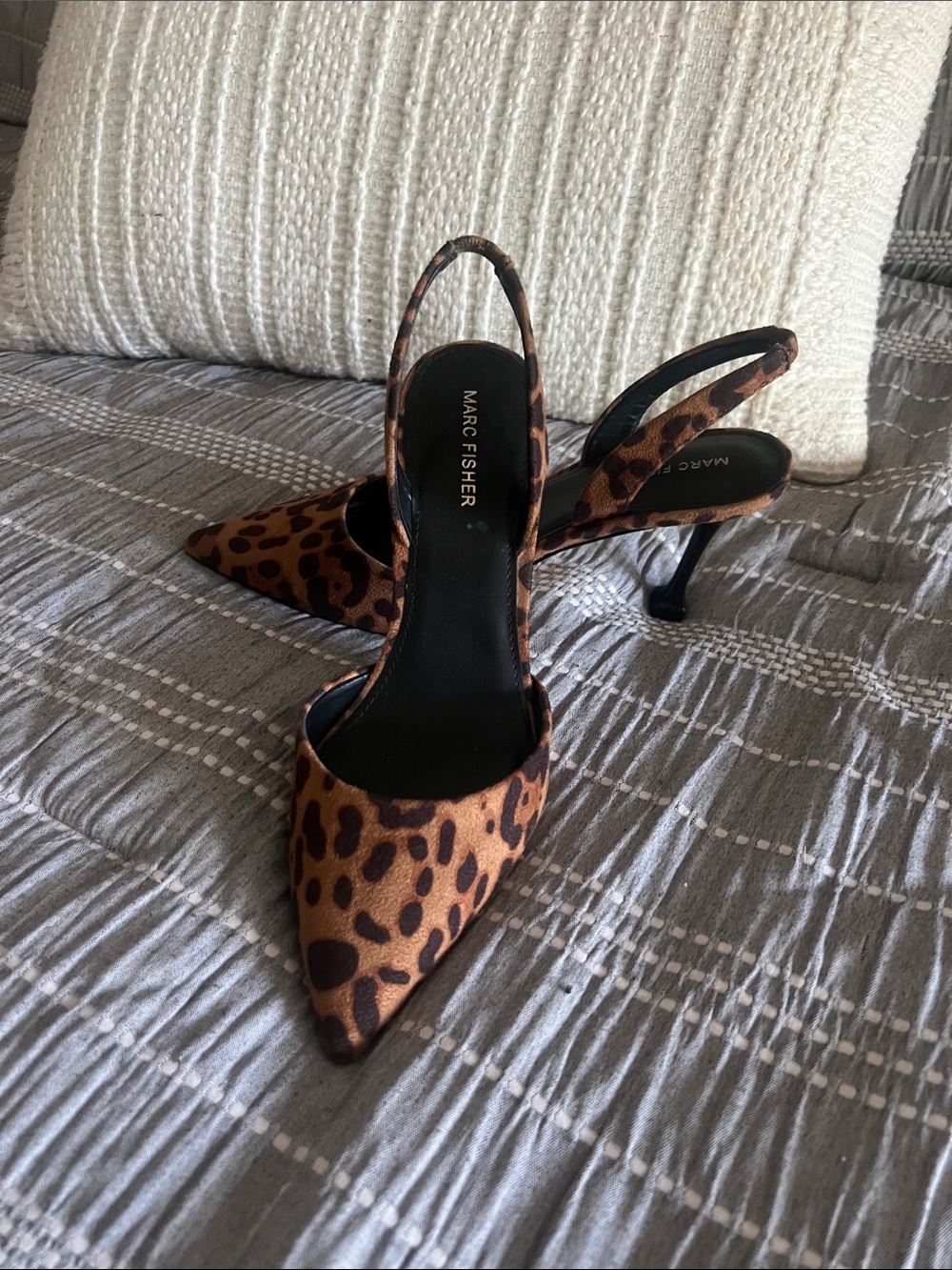 Marc Fisher Leopard-Print Pointed Slingback Pumps in Brown and Black